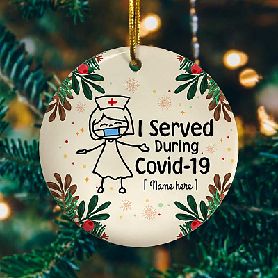 Alternative view of Personalized I Served During Covid-19 Circle Ornament Keepsake - Funny Nurse 2020 Gift