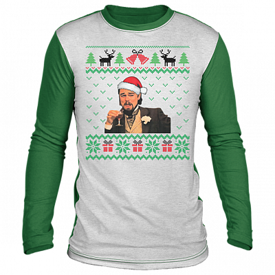 Leonardo DiCaprio Wearing Santa Claus Hat Funny Ugly Christmas Sweater Long Sleeve, White/Green,