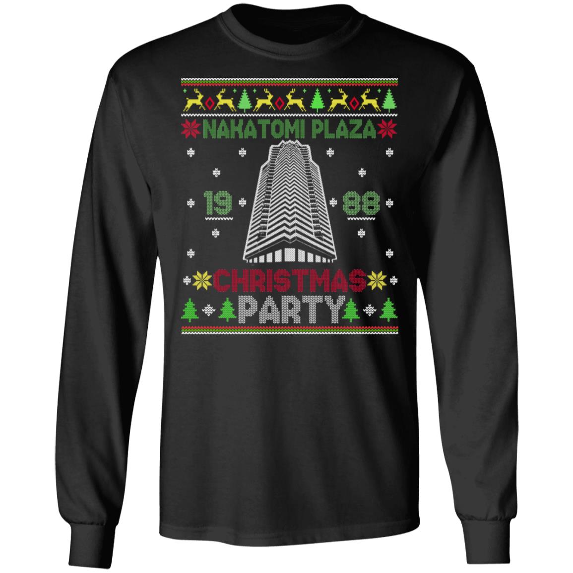 Nakatomi Plaza 1988 Christmas Party Funny Ugly Christmas Hoodie - Sweatshirt - Long Sleeve Shirt, Black, Long Sleeve