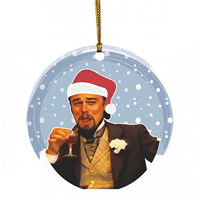 Leo Laughing Meme Funny Decorative Christmas Ornament Keepsake - Holiday Flat Circle Ornament, White, Circle Ornament