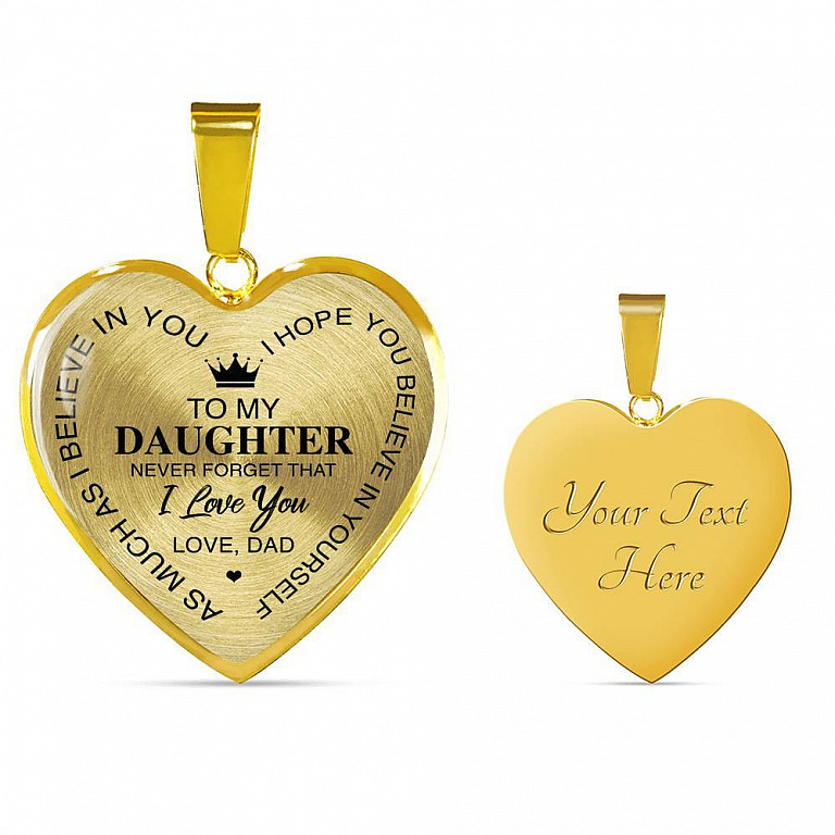 To My Daughter Im Your Dad Emotional Father Daughter Quotes Heart Pendant Necklace - Heart Luxury Necklace (Gold Plated)