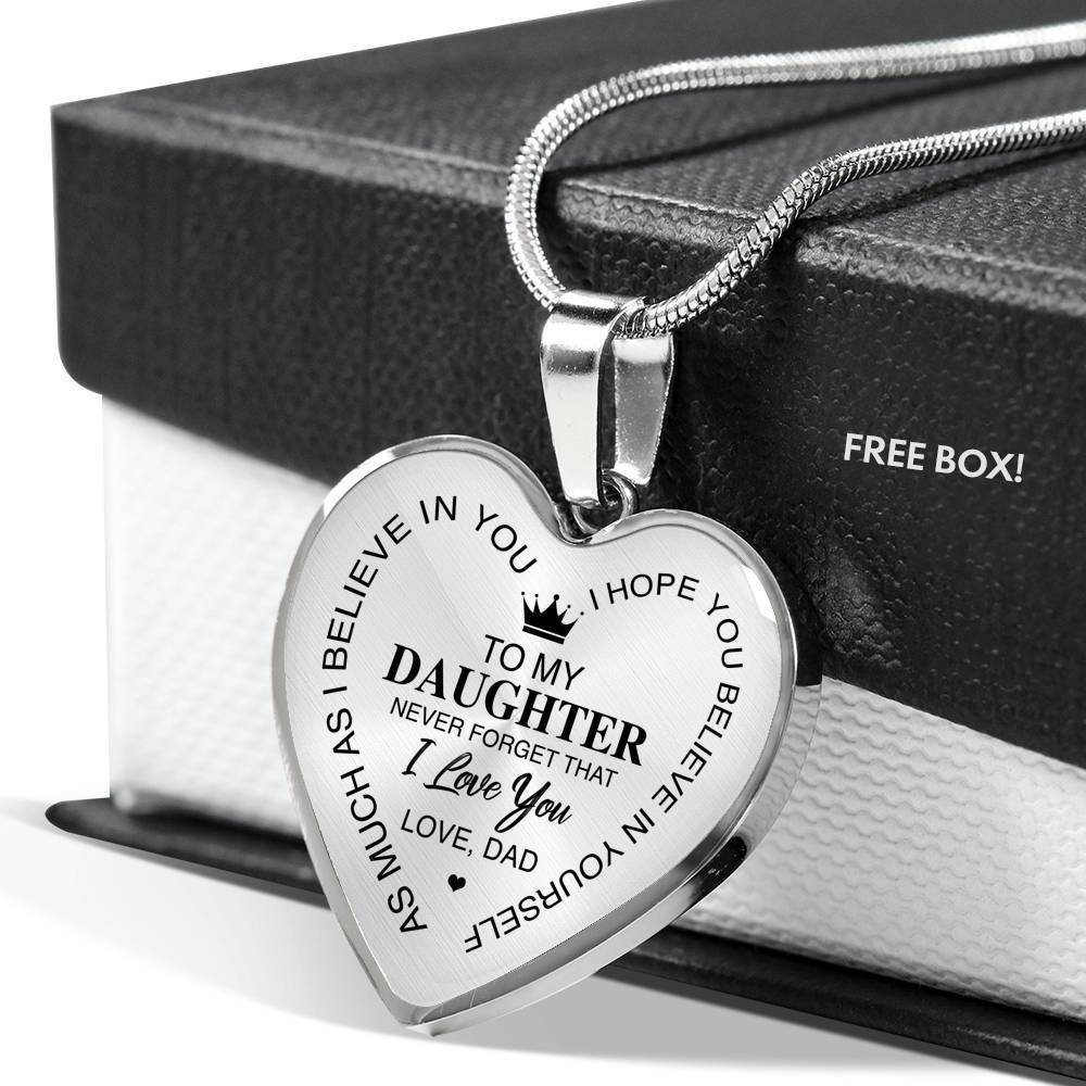 To My Daughter Im Your Dad Emotional Father Daughter Quotes Heart Pendant Necklace - Heart Luxury Necklace (Silver)