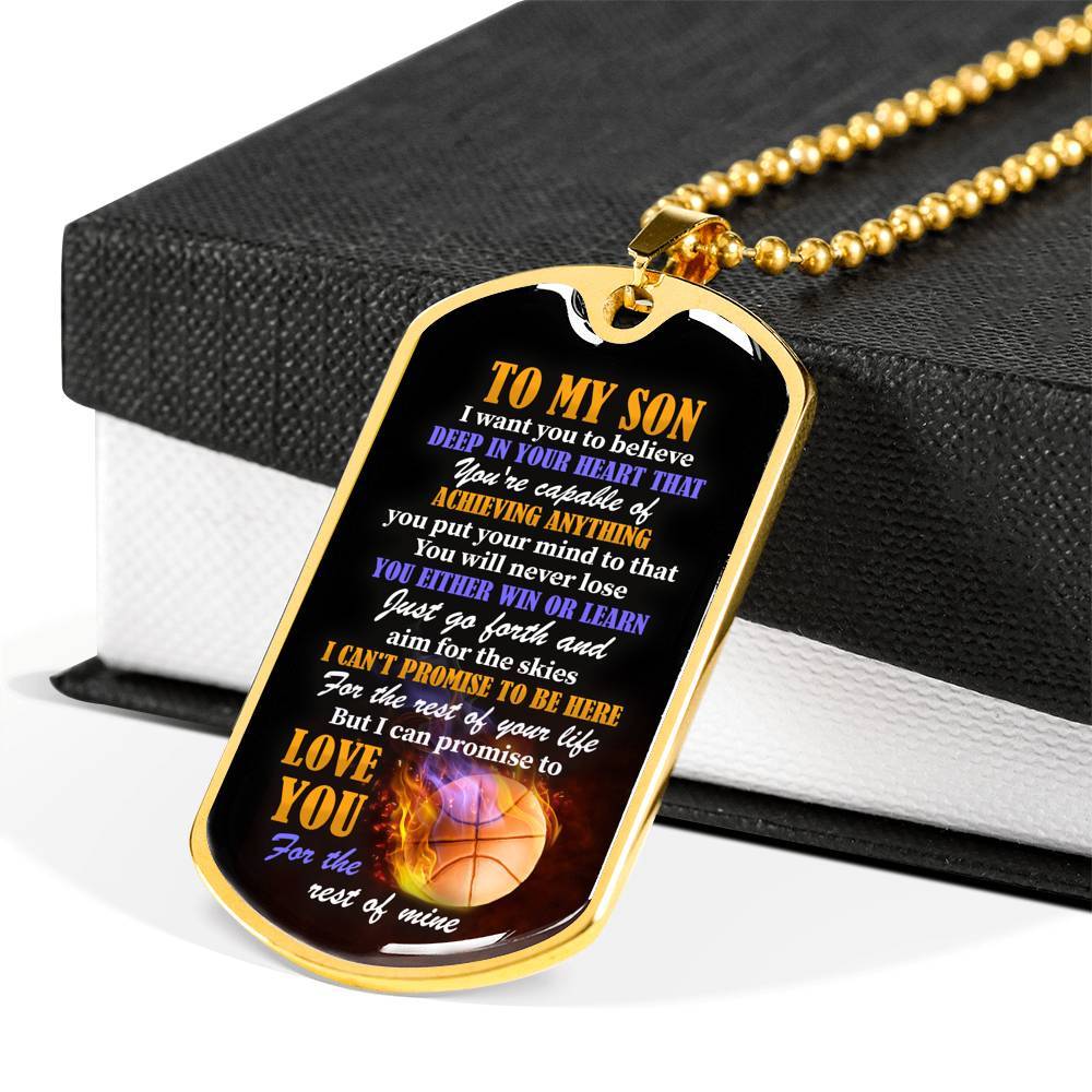 To My Son I Want You To Believe Deep In Your Heart That You're Capable Of Achieving Anything Dog Tag Pendant Necklace - Dog Tag (Gold Plated) To My Son I Want You To Believe Deep In Your Heart That You're Capable Of Achieving Anything Dog Tag Pendant Necklace - Dog Tag (Gold Plated)