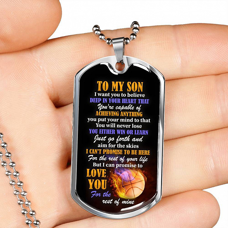 To My Son I Want You To Believe Deep In Your Heart That You're Capable Of Achieving Anything Dog Tag Pendant Necklace - Dog Tag (Silver)