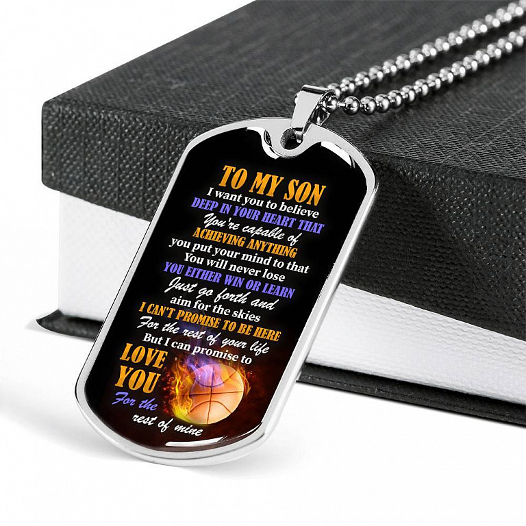 To My Son I Want You To Believe Deep In Your Heart That You're Capable Of Achieving Anything Dog Tag Pendant Necklace - Dog Tag (Silver)