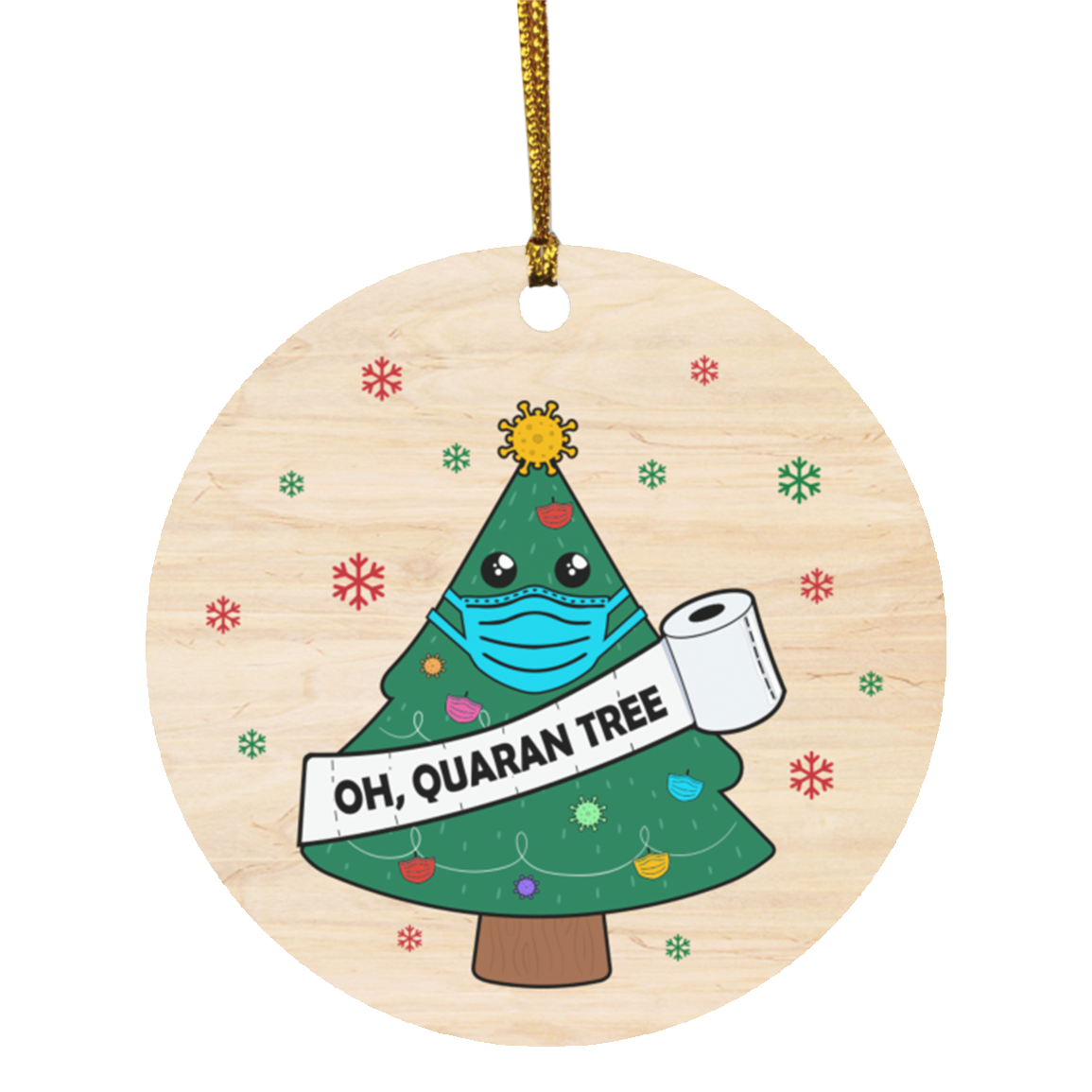 Oh Quaran-tree Decorative Christmas Holiday Flat Circle Ornament Keepsake - Funny 2020 Christmas Ornament, White, Circle Ornament