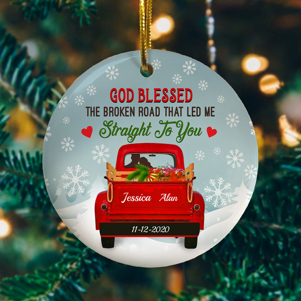 5VT. God Blessed The Broken Road Ornament mockup2 playball #fefdfc