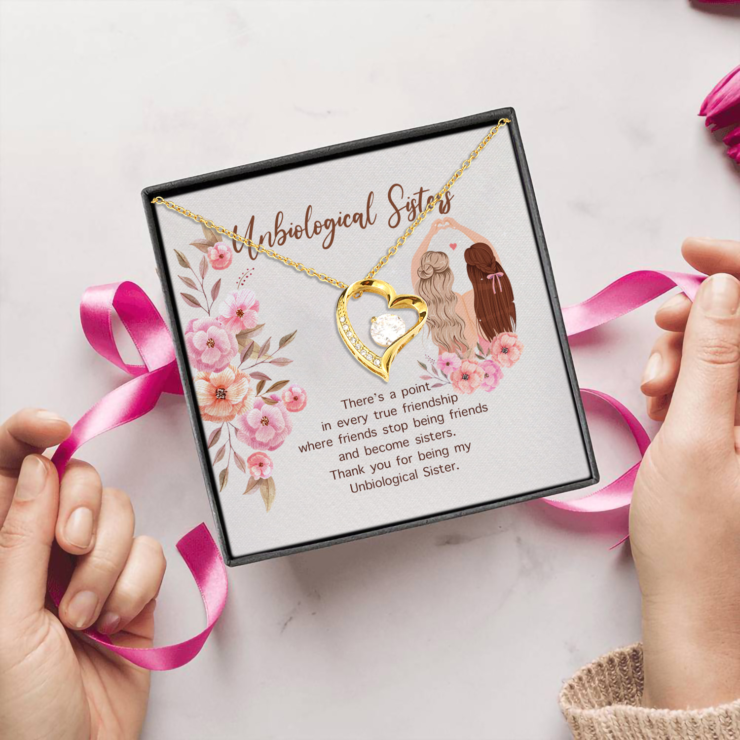 8O_ Unbiological Sisters(4) Forever Love Necklace (Gold) 5