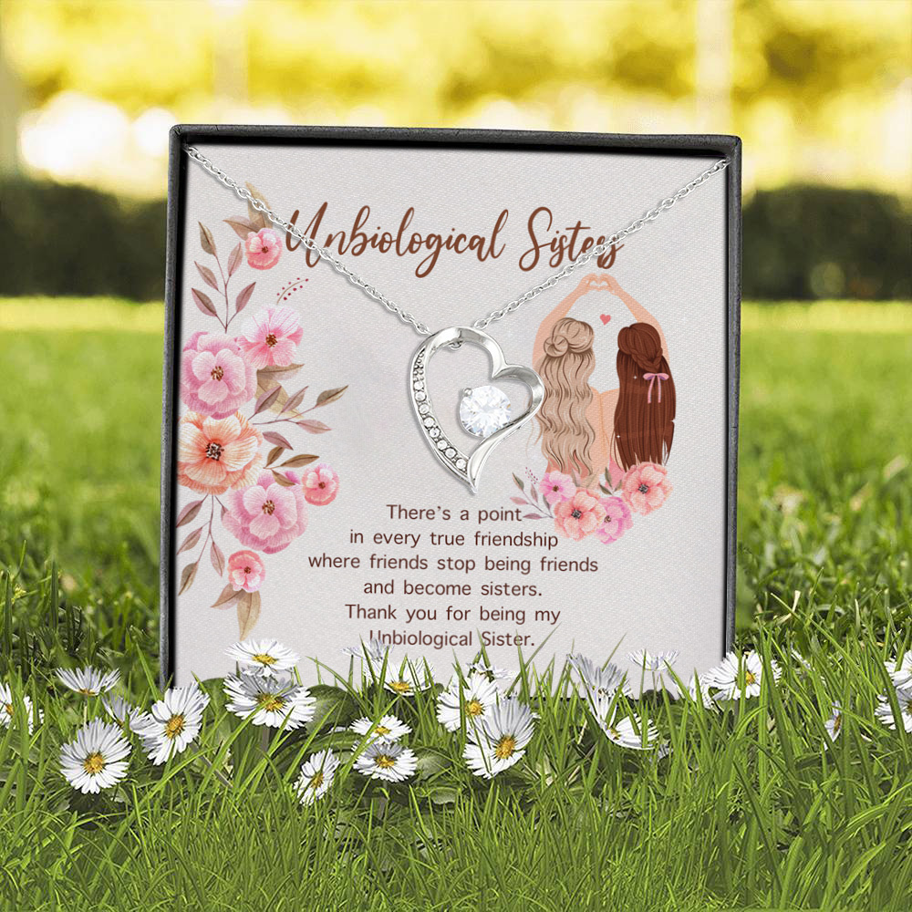 8O_ Unbiological Sisters(4) Forever Love Necklace (Silver) 2