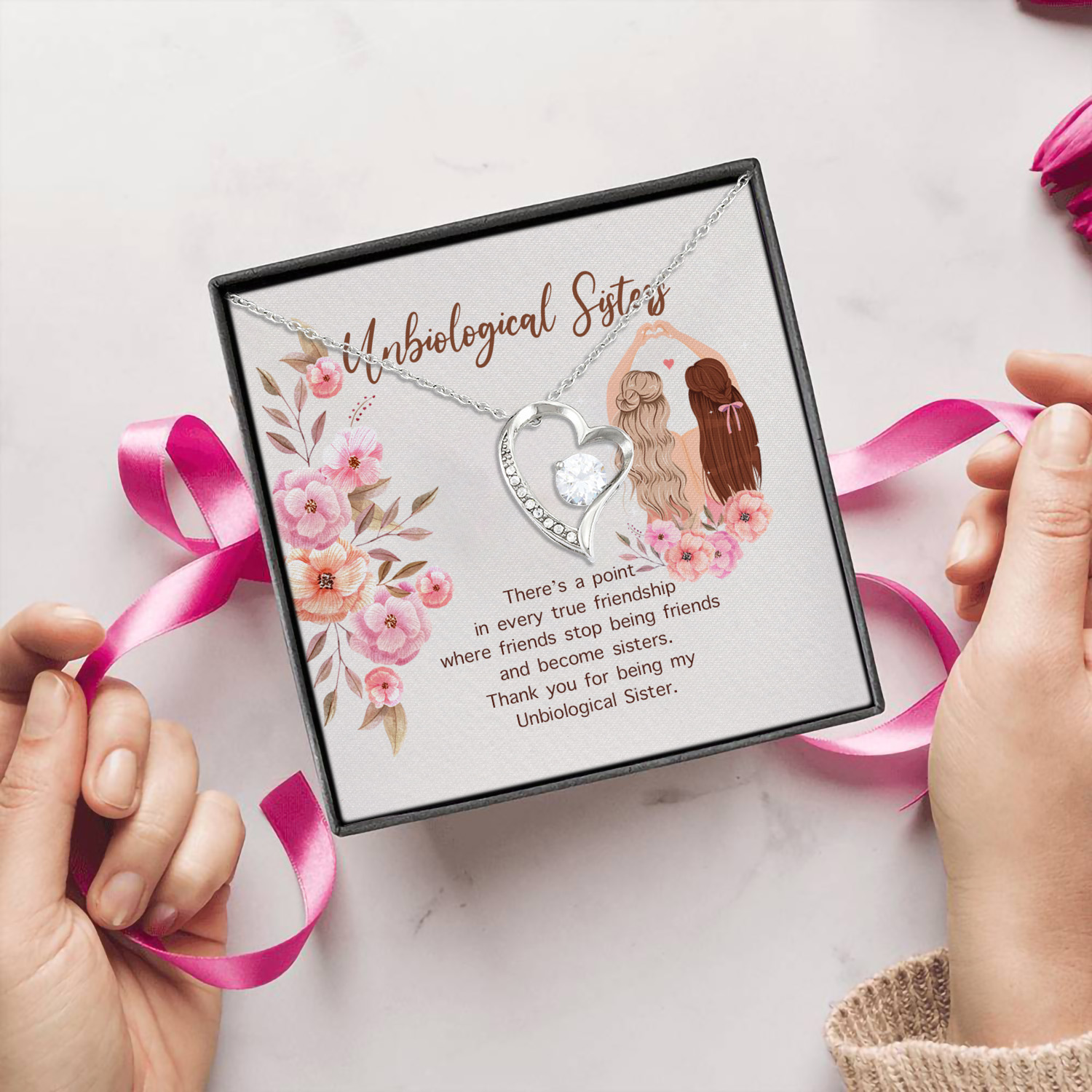 8O_ Unbiological Sisters(4) Forever Love Necklace (Silver) 5