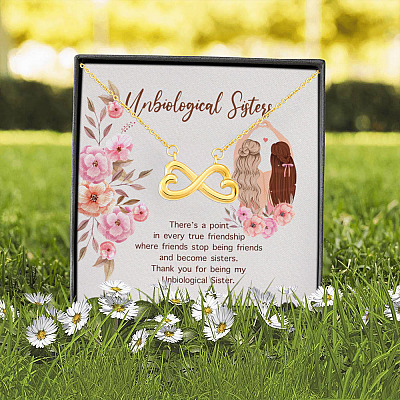 Alternative view of Unbiological Sisters There's a Point in Every True Friendship Infinity Heart Pendant Necklace