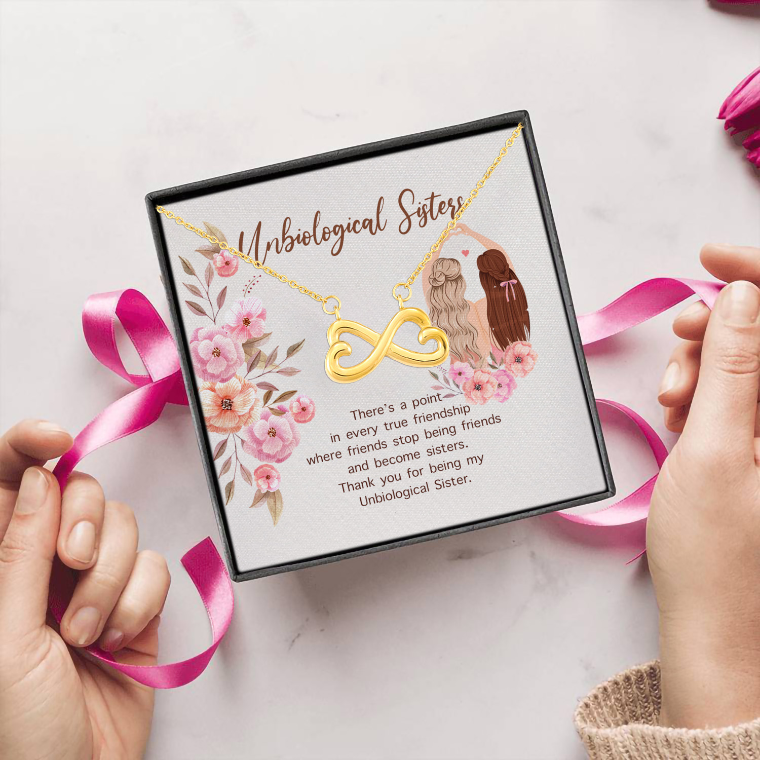 8O_ Unbiological Sisters(4) Infinity Heart Necklace (Gold) 5