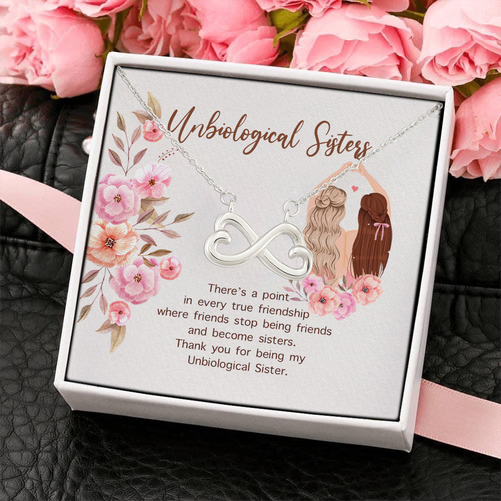 8O_ Unbiological Sisters(4) Infinity Heart Necklace (Silver) 4