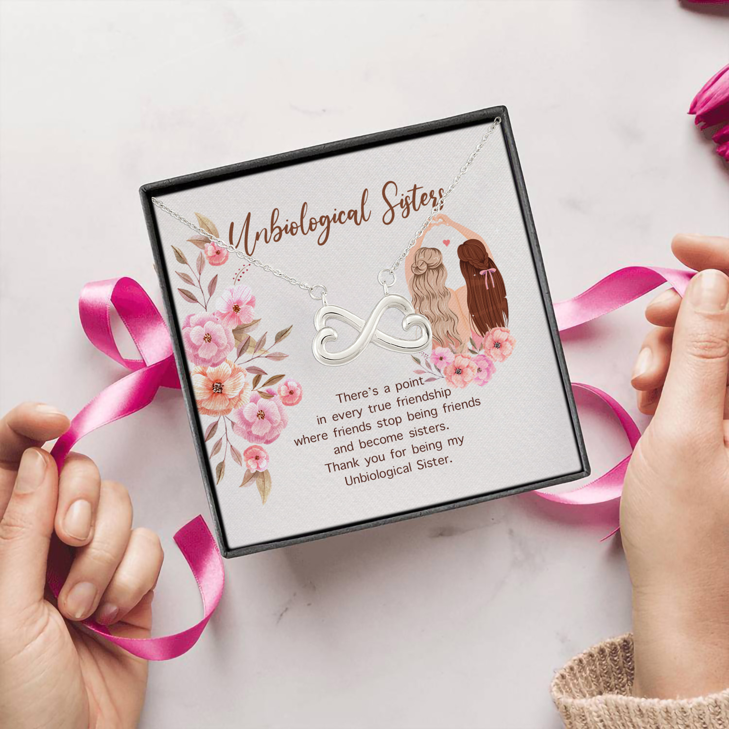 8O_ Unbiological Sisters(4) Infinity Heart Necklace (Silver) 5