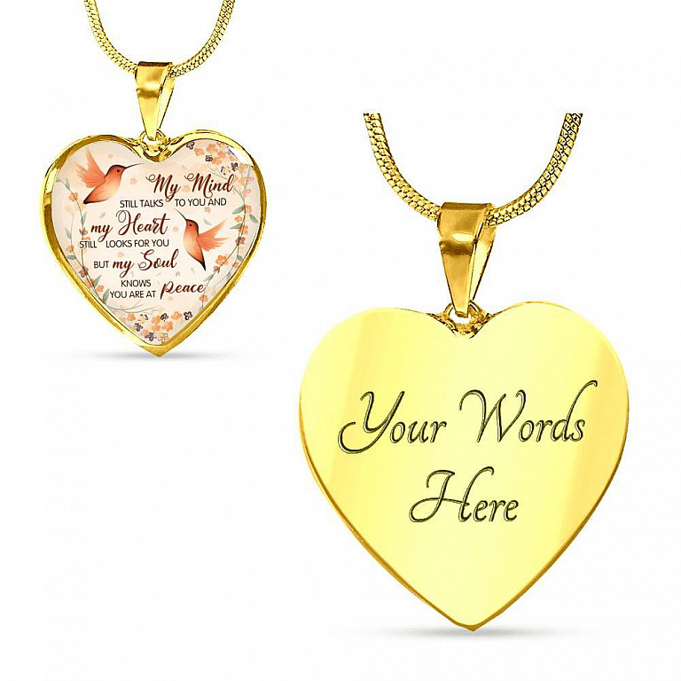 Hummingbird My Mind Still Talks To You And My Heart Still Looks Heart Pendant Necklace - Heart Luxury Necklace (Gold Plated)