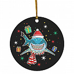 2N.Shark Christmas Shark Christmas Tree Circle Ornament Keepsake, White, Circle Ornament