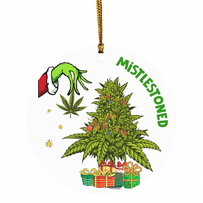 4KT. Mistlestoned Grinch Funny 2020 Christmas Mistlestoned Ornament, White, Circle Ornament
