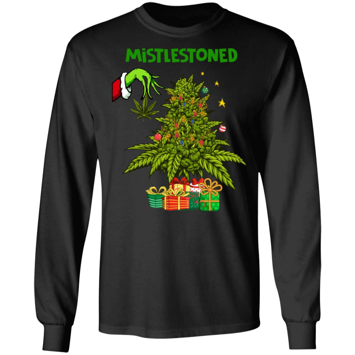 4KT. Mistlestoned Grinch (tee) Funny 2020 Christmas Mistlestoned, Black, Long Sleeve