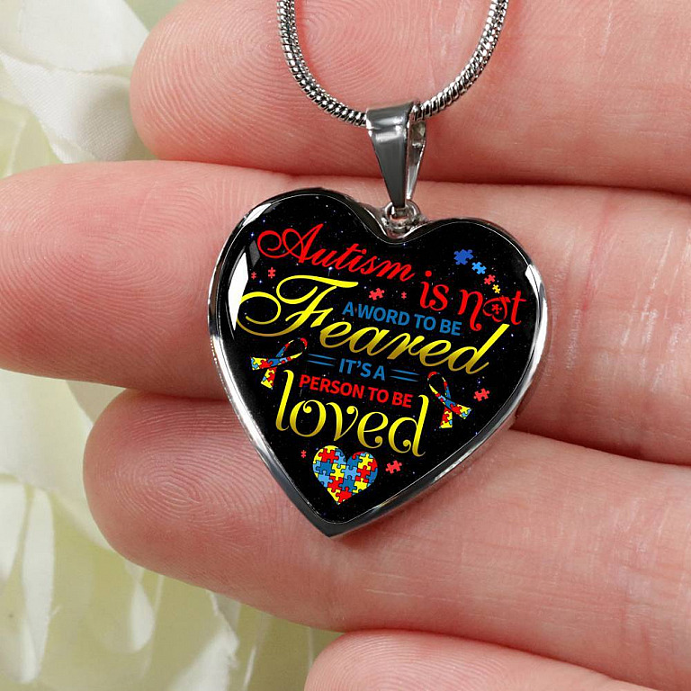 Autism Is Not A Word To Be Feared It's a Person To Be Loved Heart Pendant Necklace - Heart Luxury Necklace (Silver)