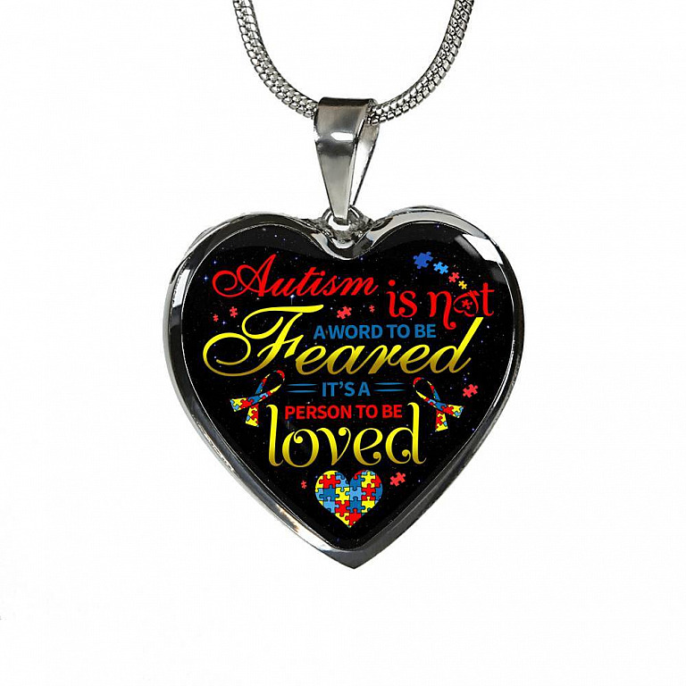Autism Is Not A Word To Be Feared It's a Person To Be Loved Heart Pendant Necklace - Heart Luxury Necklace (Silver)