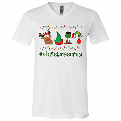 Christmas Crew Green Hand Hanging with My Gnomies T-Shirt - V-Neck Tee - Youth Tee, White, V-Neck T-Shirt