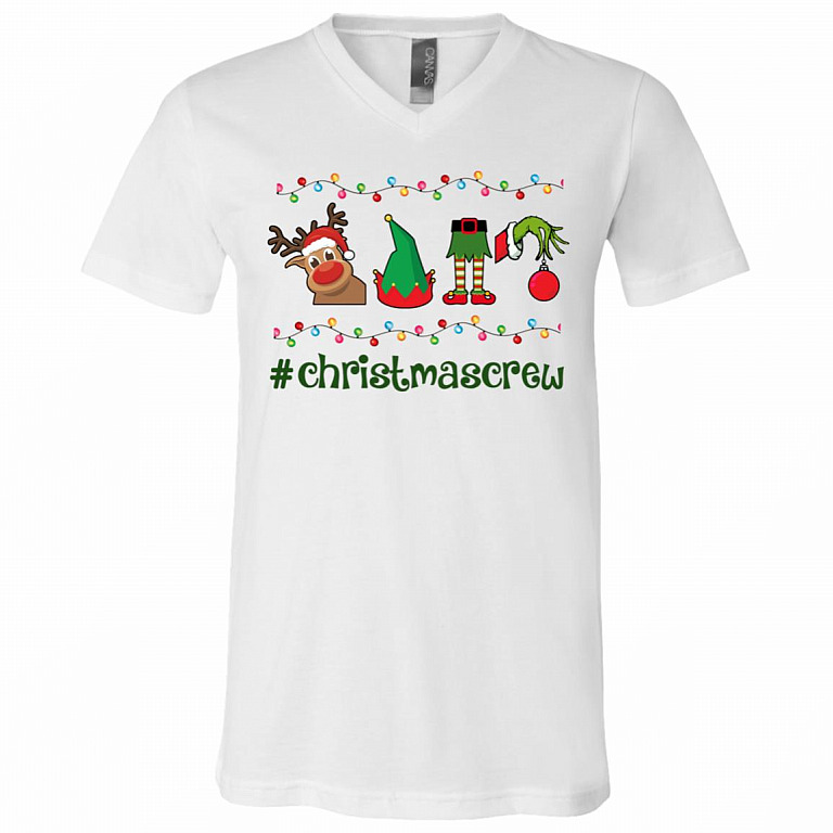 Christmas Crew Green Hand Hanging with My Gnomies T-Shirt - V-Neck Tee - Youth Tee, White, V-Neck T-Shirt