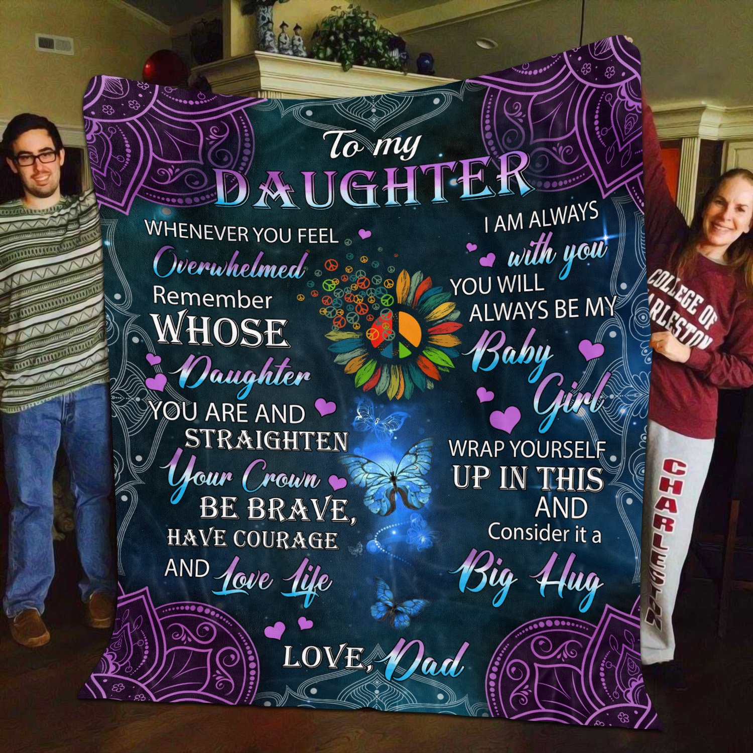 8O_ To My Daughter Hippie Dad Blanket Mockup 11