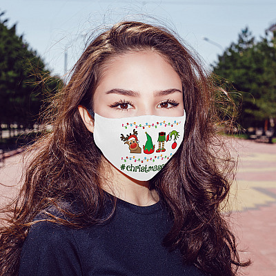 Alternative view of Christmas Crew Green Hand Hanging with My Gnomies Washable Reusable Custom - Printed Cloth Face Mask