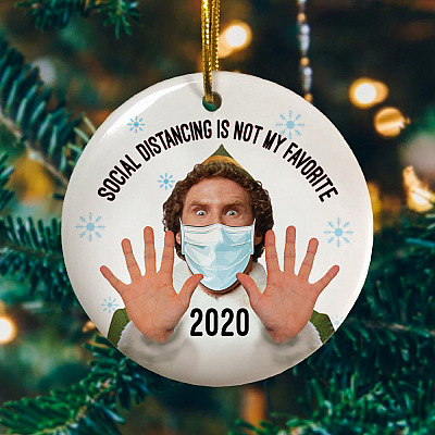 Alternative view of Social Distancing Buddy Elf Is Not My Favorite Christmas Holiday Flat Circle Ornament Keepsake