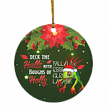 Deck The Halls With Boughs Of Holly Decorative Christmas Ornament - Holiday Flat Circle Ornament, White, Circle Ornament