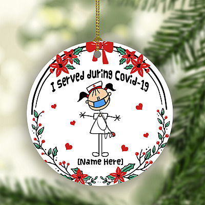 Alternative view of Personalized I Served During Covid 19 - Nurse Appreciation Gift Circle Ornament - Keepsake