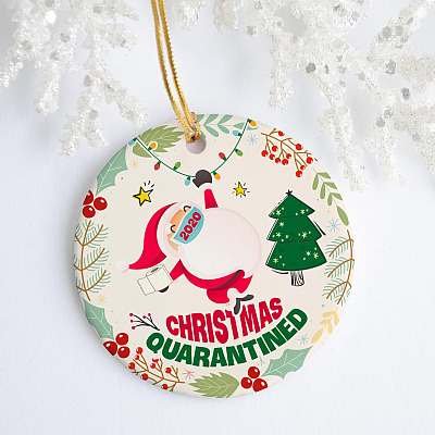 Alternative view of Santa Wearing Mask 2020 Decorative Christmas Ornament - Holiday Flat Circle Ornament