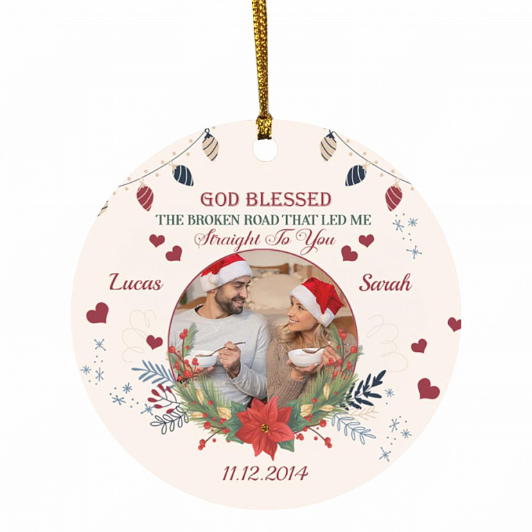 Personalized Photo God Blessed The Broken Road, White, Circle Ornament