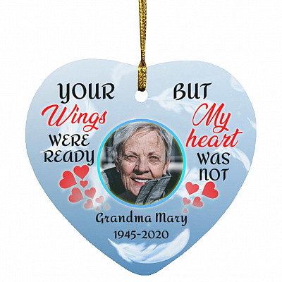 Personalized Photo Your Wings Were Ready, White, Heart Ornament
