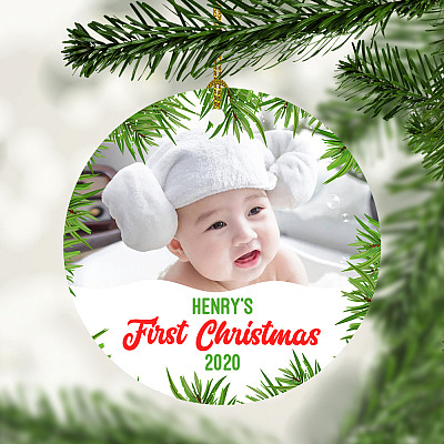 Alternative view of Personalized Photo Baby's First Christmas Image Flat Circle Ornament Keepsake