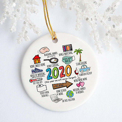 Alternative view of The Year We Will Never Forget 2020 Decorative Christmas Ornament - Holiday Flat Circle Ornament