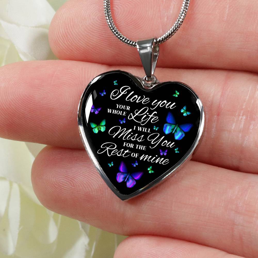 Butterfly I Loved You Your Whole Life I Will Miss You for The Rest Of Mine Heart Pendant Necklace - Heart Luxury Necklace (Silver) Butterfly I Loved You Your Whole Life I Will Miss You for The Rest Of Mine Heart Pendant Necklace - Heart Luxury Necklace (Silver)