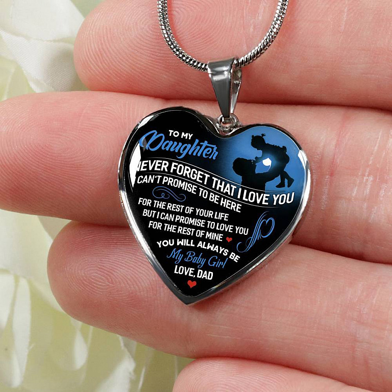 From Dad To My Daughter Never Forget That I Love You I Can't Promise To Be Here Luxury Heart Pendant Necklace - Heart Luxury Necklace (Silver)