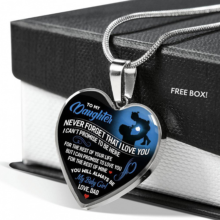 From Dad To My Daughter Never Forget That I Love You I Can't Promise To Be Here Luxury Heart Pendant Necklace - Heart Luxury Necklace (Silver)