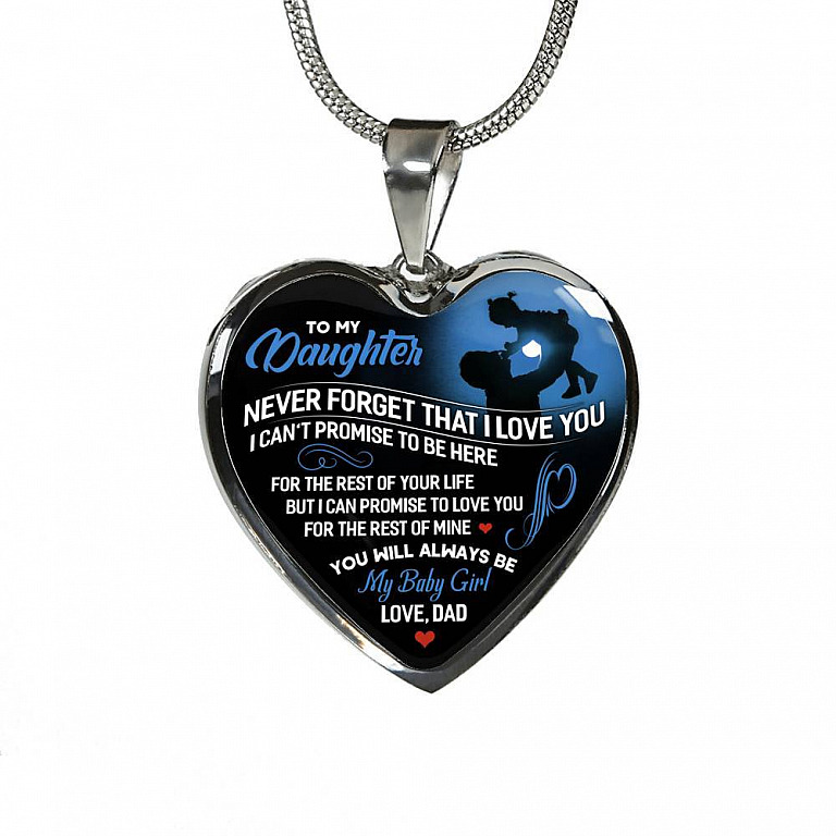 From Dad To My Daughter Never Forget That I Love You I Can't Promise To Be Here Luxury Heart Pendant Necklace - Heart Luxury Necklace (Silver)