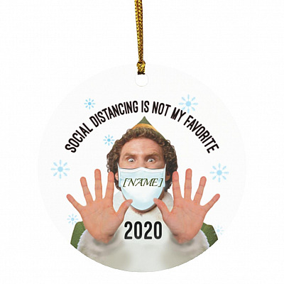 Personalized Buddy Elf Social Distancing, White, Circle Ornament