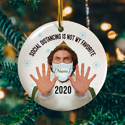Alternative view of Personalized Buddy Elf Social Distancing Is Not My Favorite Christmas Holiday Flat Circle Ornament Keepsake