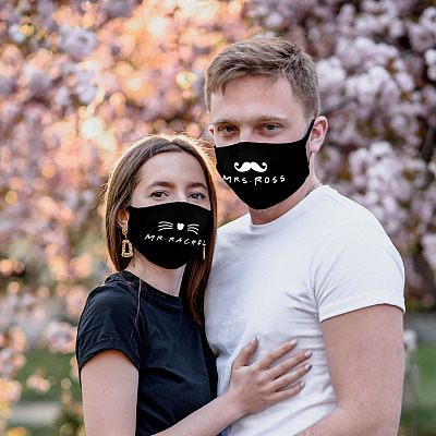 Alternative view of Mrs Ross Mr Rachel Couple Friends Show Washable Reusable Custom Printed Cloth Face Mask Cover