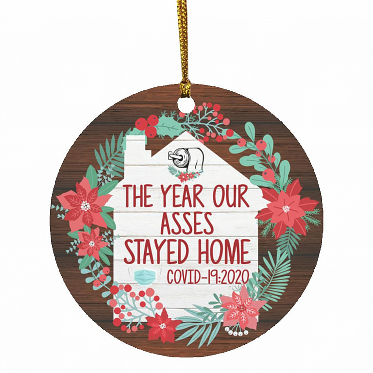 4KNG. Stayed Home(4), White, Circle Ornament
