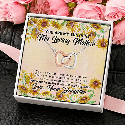 Alternative view of Sunflower To My Mom You Are The Light I Can Always Count On You Make Me Happy Interlocking Hearts Pendant Necklace