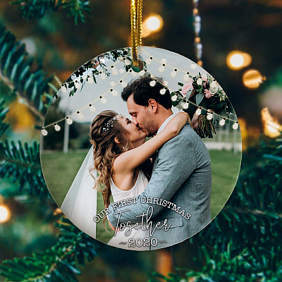 Alternative view of Personalized Photo Our First Christmas Together 2020 Circle Ornament Keepsake - Custom Image Love Wedding Gift