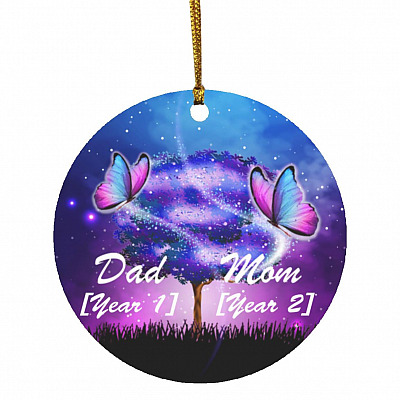 Personalized Mom and Dad Memorial, White, Circle Ornament