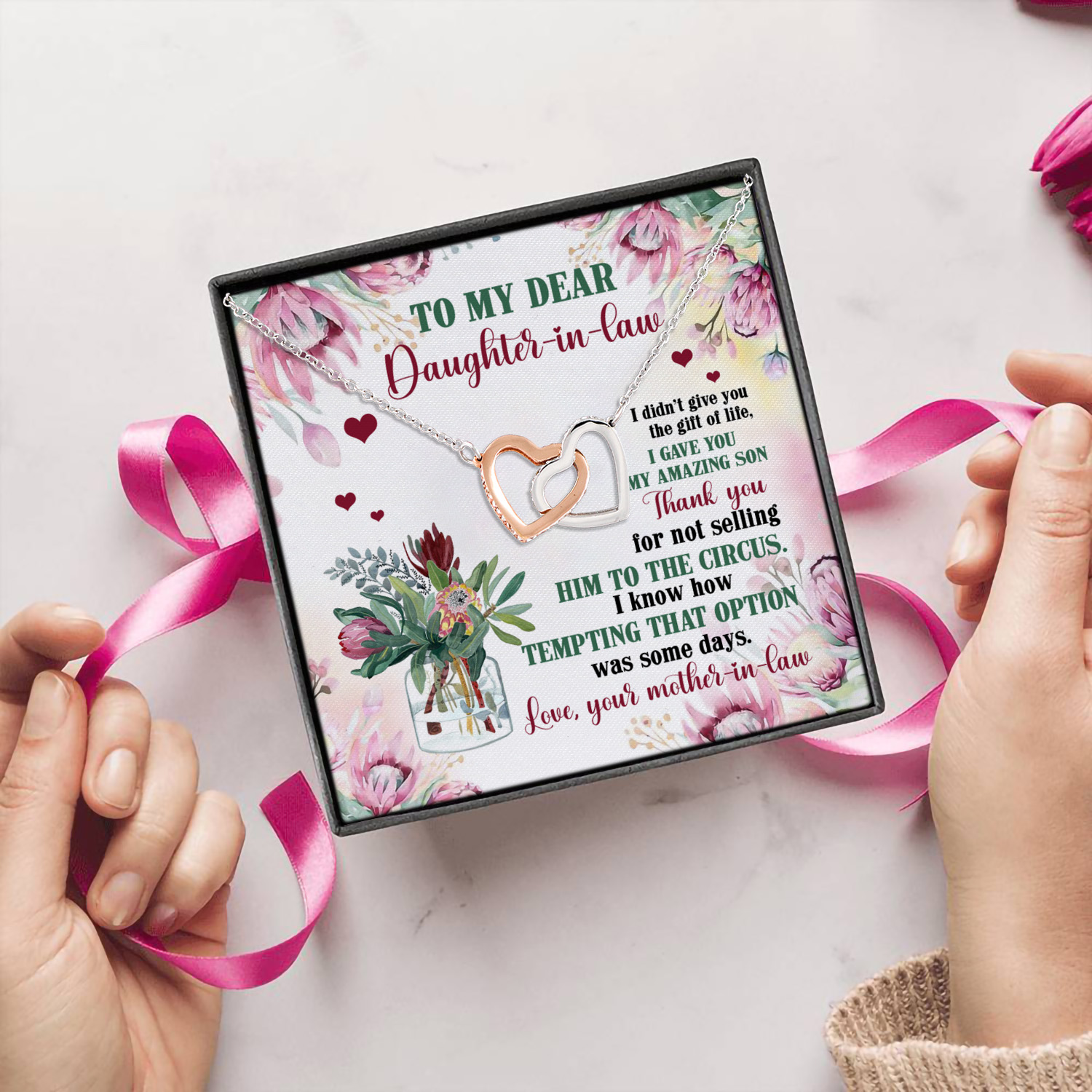 1N.To My Dear Daughter In Law (4) Interlocking Hearts Necklace 5