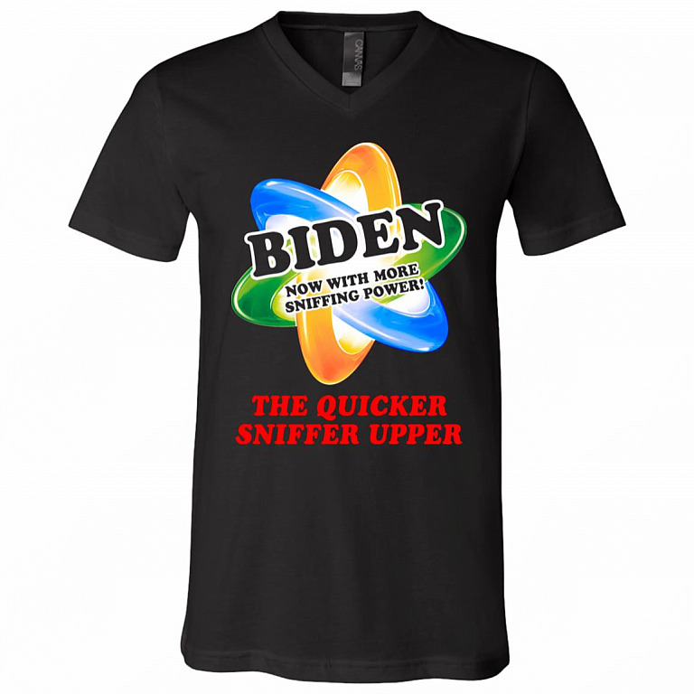 The Quicker Sniffer Upper Funny Joe Biden Sniffing Trump Is My President T-Shirt - V-Neck Tee, Black, V-Neck T-Shirt