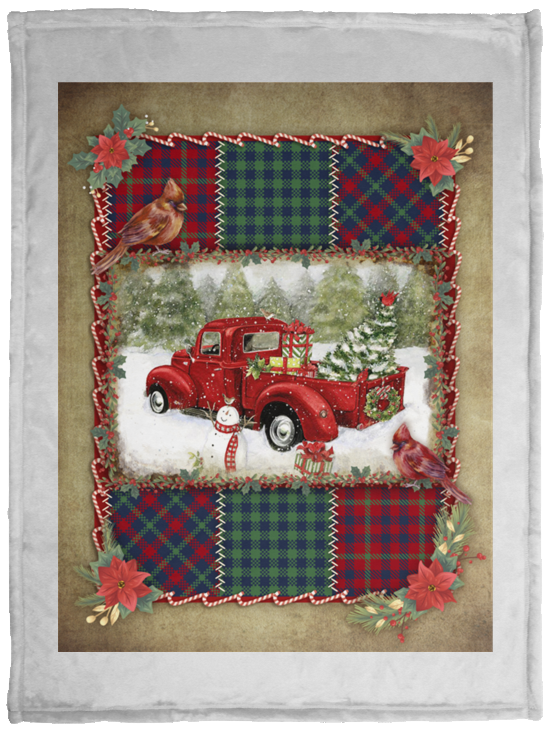 5KT. Red Truck Snowman Christmas(12), White, VPS Cozy Plush Fleece Blanket - 30x40